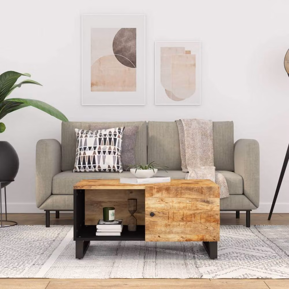 Berkfield Home Brown Mango and Engineered Wood Coffee Table, W: 80 cm, D: 50 cm, H: 40 cm – 2