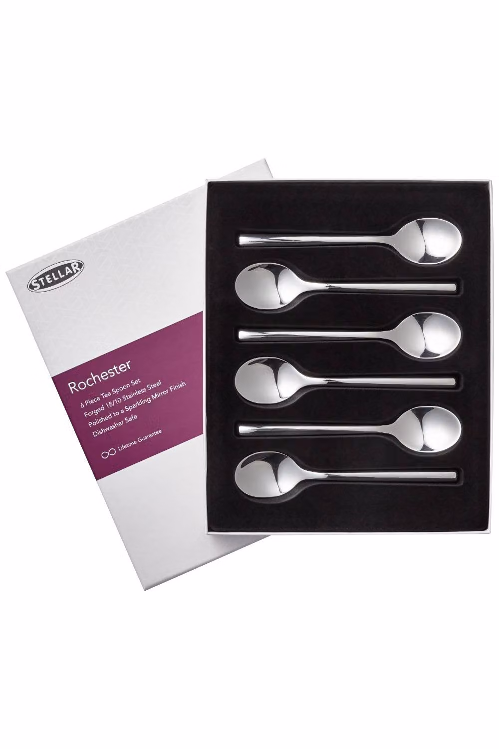 Stellar Rochester 6 Piece Polished Stainless Steel Teaspoon Set in Silver – 2