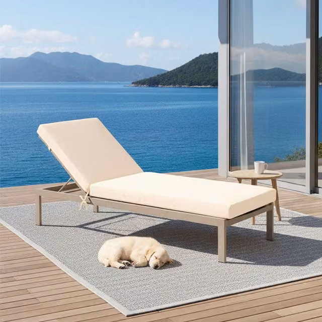 Livingandhome Modern Rectangular Outdoor Sun Lounge Cushion in White and Beige with Weatherproof Polyester and Foam Filling