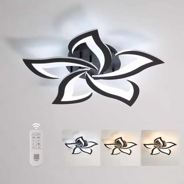 COMELY Modern Dimmable LED Ceiling Light with Remote Control, Black, Diameter: 60 cm