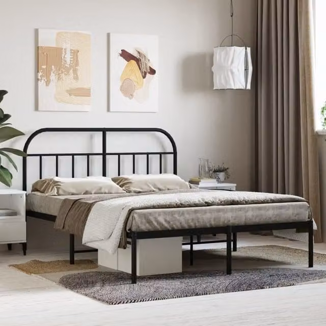 Berkfield Home Metal Bed Frame with Headboard in Black, W/D/H: 140 x 200 cm