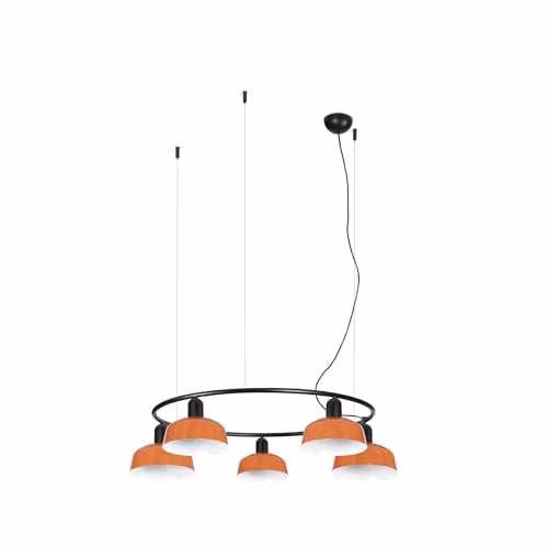 Netlighting Tatawin Small Round Pendant Ceiling Light in Black Gloss Reddish Orange with 5x E27 Sockets