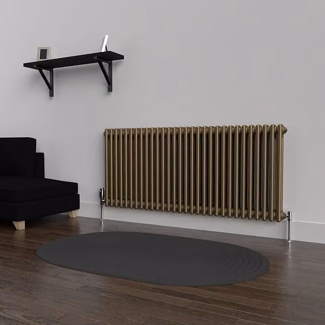 Lux Heat Horizontal Column Radiator in Antique Brass, 2 Column, H: 137 cm, W: 60 cm