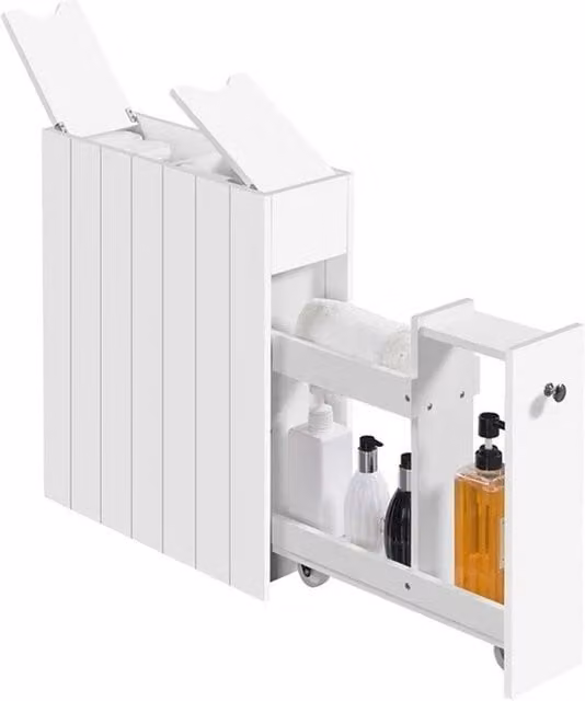 KORVIXA Slim Freestanding Bathroom Storage Cabinet in White, W: 90 cm, H: 75 cm – 1