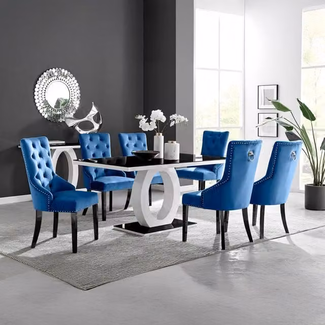 FurnitureboxUK Giovani Oval Glass Dining Table and 6 Belgravia Black Leg Chairs in Blue