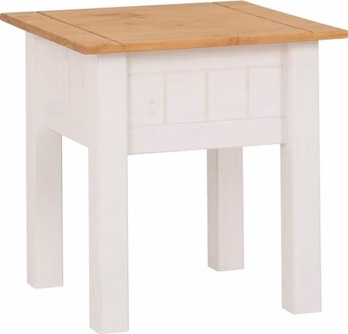 Seconique Panama Lamp Table in White and Waxed Pine, W/D/H: 50.5 x 50.5 x 52.5 cm