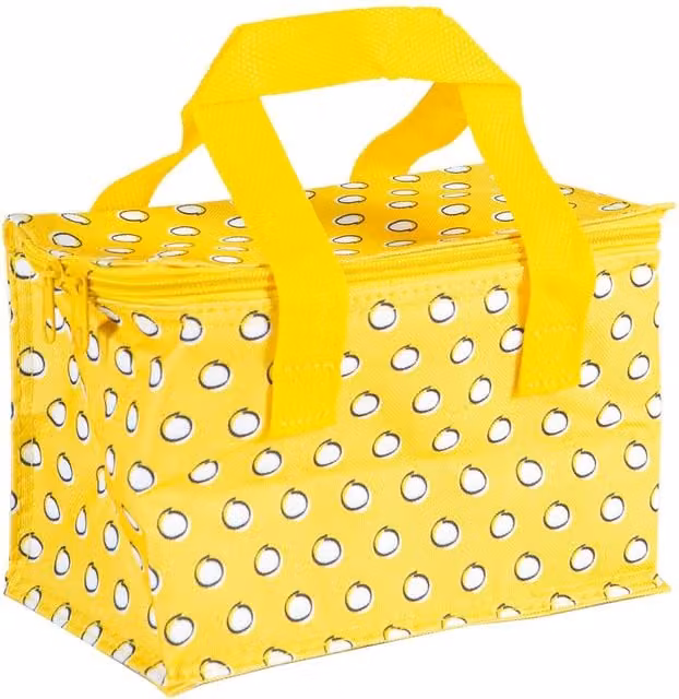 Nicholas Winter Insulated Fabric Lunch Bag in Yellow Mustard Polka