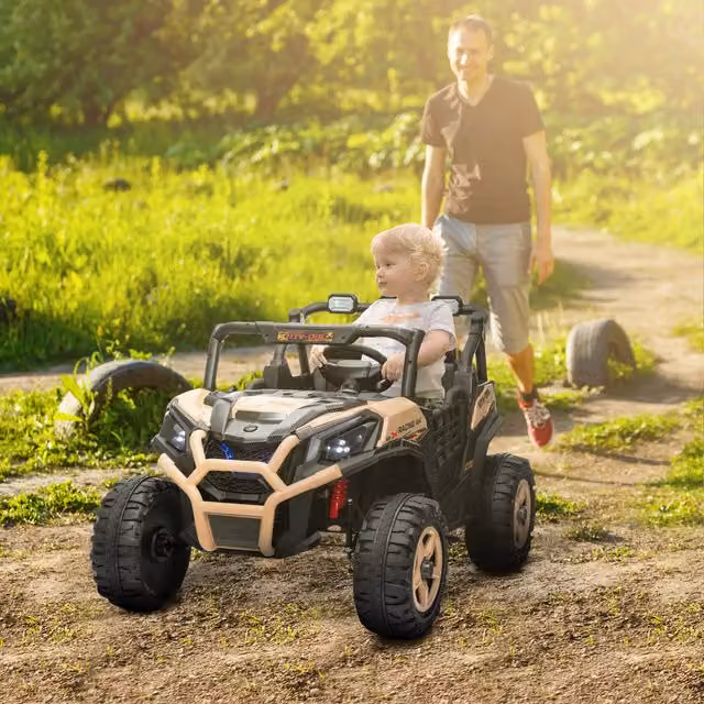 AIYAPLAY 2 Seater 24V Kids Electric Ride On Car with Remote Control, Khaki