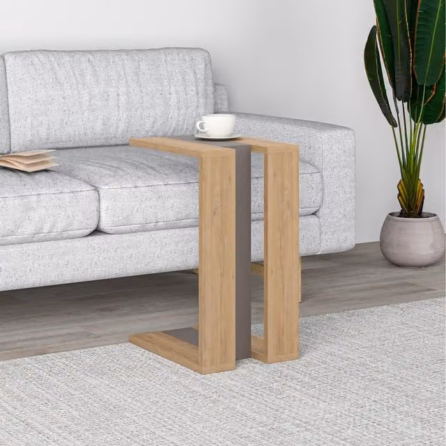 HOCUS PICUS Modern End Table in Grey and Brown with Serving Tiers, W/D/H: 40 x 30 x 57 cm – 1