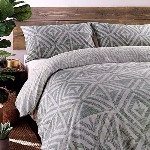 Make it a Home Reversible Graphic Ethnic Animal Duvet Cover and Pillowcase Set, Green, W: 200 cm x D: 200 cm – 3