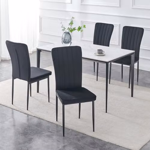 mcc direct Elle Set of 4 Black Velvet High Back Dining Chairs with Metal Legs – 2