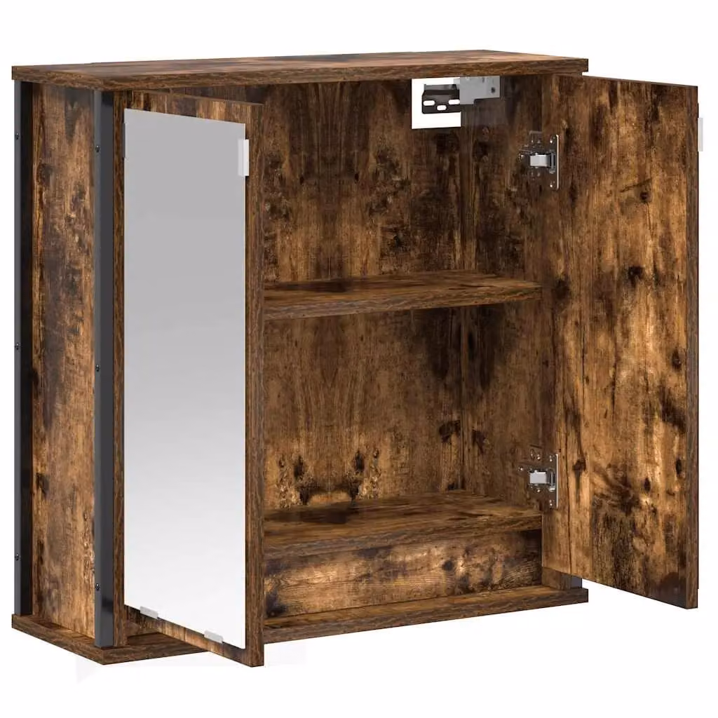 Berkfield Home Bathroom Wall Cabinet with Mirror in Smoked Oak Brown, W: 60 cm, D: 21 cm, H: 60 cm – 3