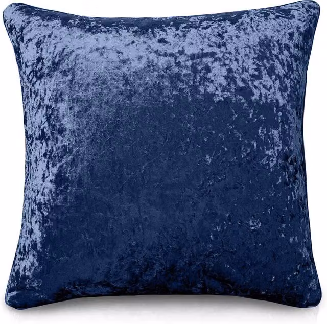 Intimates Plain Navy Blue Crushed Velvet Square Filled Cushion, 43 x 43 cm