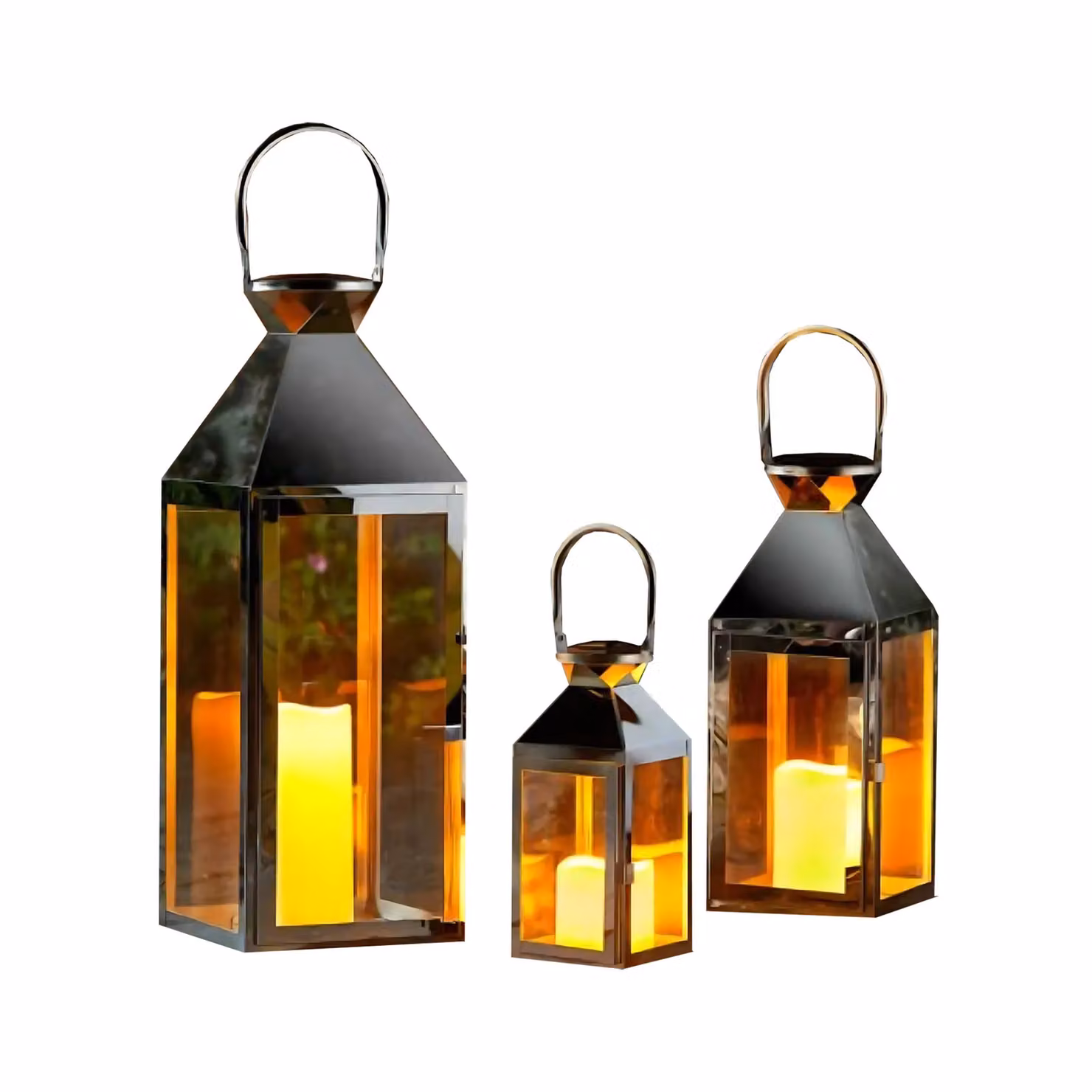 Samuel Alexander Set of 3 Silver Stockholm Stainless Steel Pillar Candle Lanterns Trio – 3