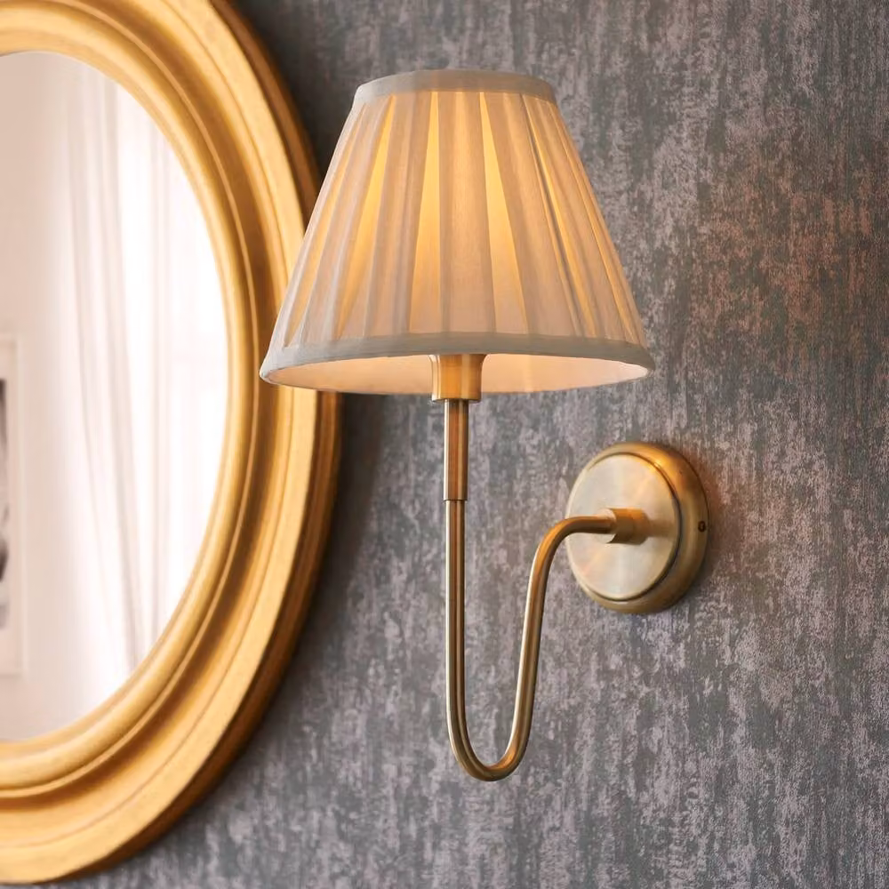 Netlighting Rouen & Carla Wall Lamp with Antique Brass Plate and Beige Fabric Shade – 2