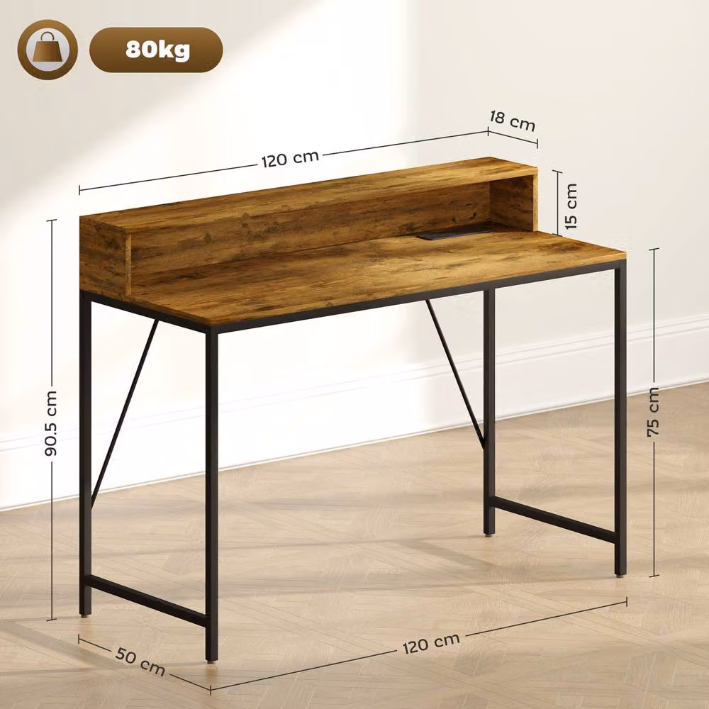 Rolipo Brown Gaming Desk with LED Lights, Power Outlets and Monitor Stand, Width: 120 cm – 5