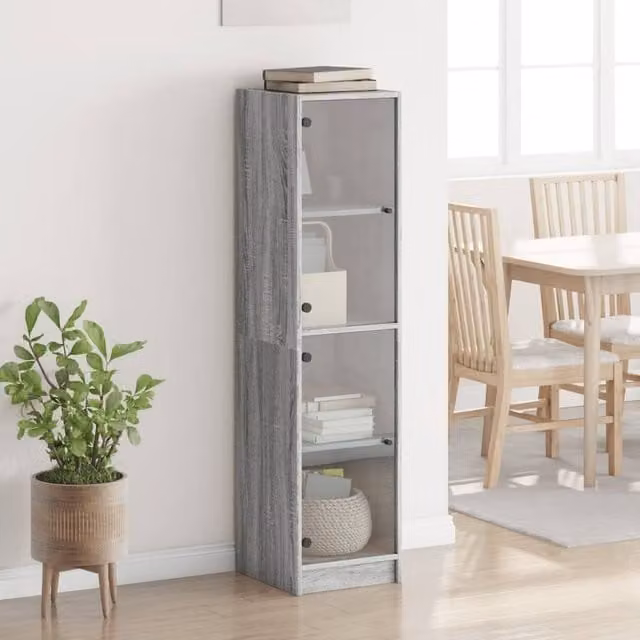 Berkfield Home Highboard with Glass Doors in Grey Sonoma, W/D/H: 35 x 37 x 142 cm – 1
