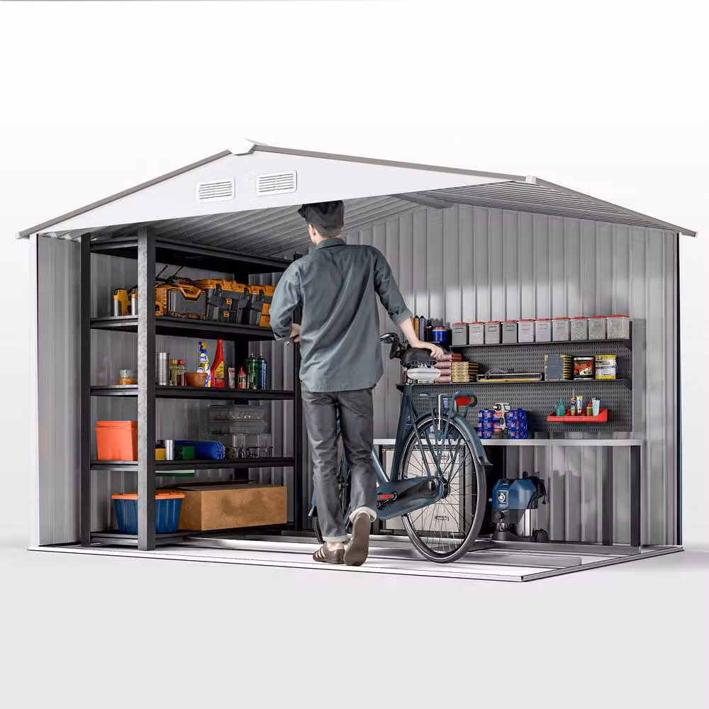 Rolipo Silver Galvanised Steel Metal Garden Shed with Foundation Kit and Ventilation, W: 274.32 cm, D: 182.88 cm, H: 192.0 cm – 8