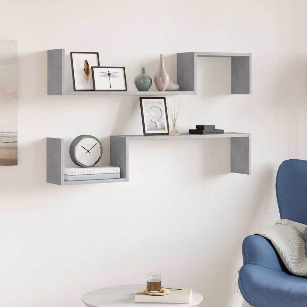 Berkfield Home Wall Mounted Shelf Set of 2 in Concrete Grey, W/D/H: 100 x 20 x 15 cm – 2