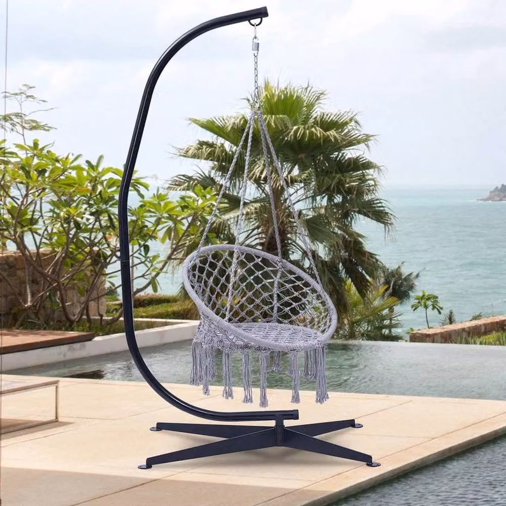 FLAVORA Reinforced Metal Hanging Egg Chair Stand in Black – 3