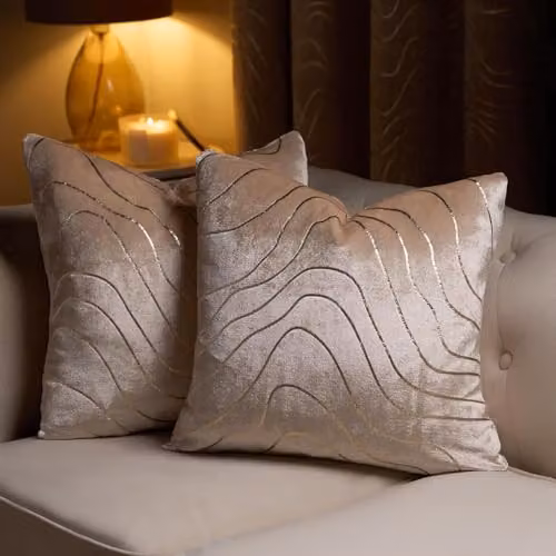 Sienna Metallic Wave Filled Cushions with Covers, 2 Pack, Gold and Beige, W/D/H: 45 x 45 x 45 cm – 2