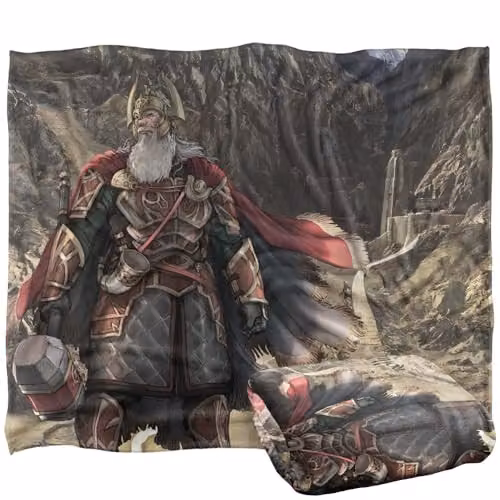 LOGOVISION Lord of the Rings War of the Rohirrim Helm Hammerhand Super Soft Fleece Throw Blanket, White, W: 152 cm, D: 127 cm – 1