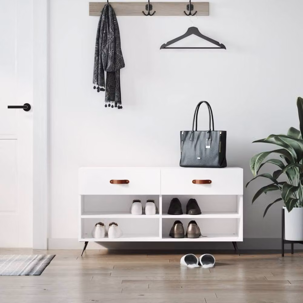 Berkfield Home High Gloss White Shoe Bench W/D/H: 102 x 35 x 55 cm – 2