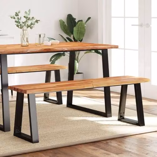 vidaXL Industrial Acacia Wood Bench with Live Edge and Metal Legs, Brown, W: 140 cm, D: 35 cm, H: 45 cm – 2