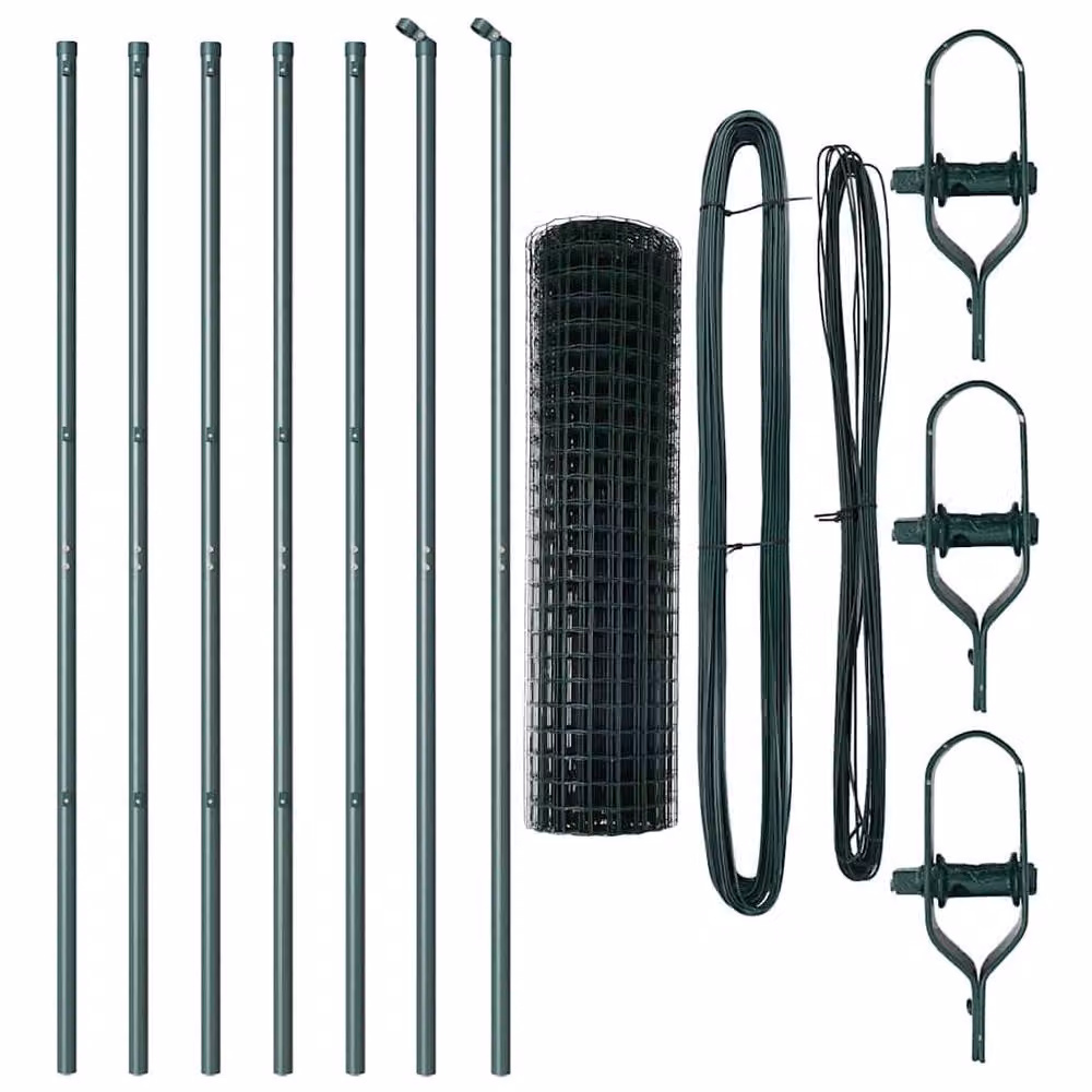 Berkfield Home Euro Fence with 7 Posts, Green Galvanised Steel, W: 10 m, H: 1.4 m – 3