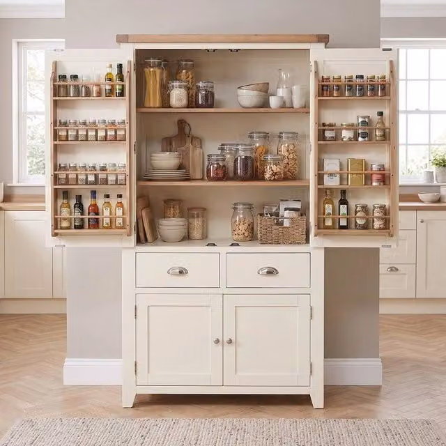 FORGEVIO Cheshire Cream Painted Double Freestanding Kitchen Cupboard in Beige