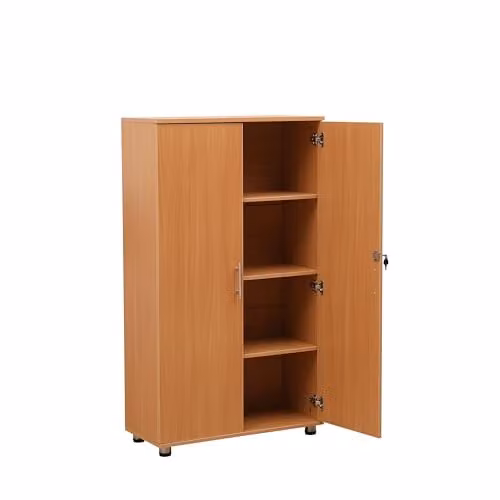 MMT Furniture Designs Ltd Beech Office Storage Cupboard with Lockable 2 Doors and Adjustable Shelves, Brown, H 140 x W 86 x D 44 cm – 1