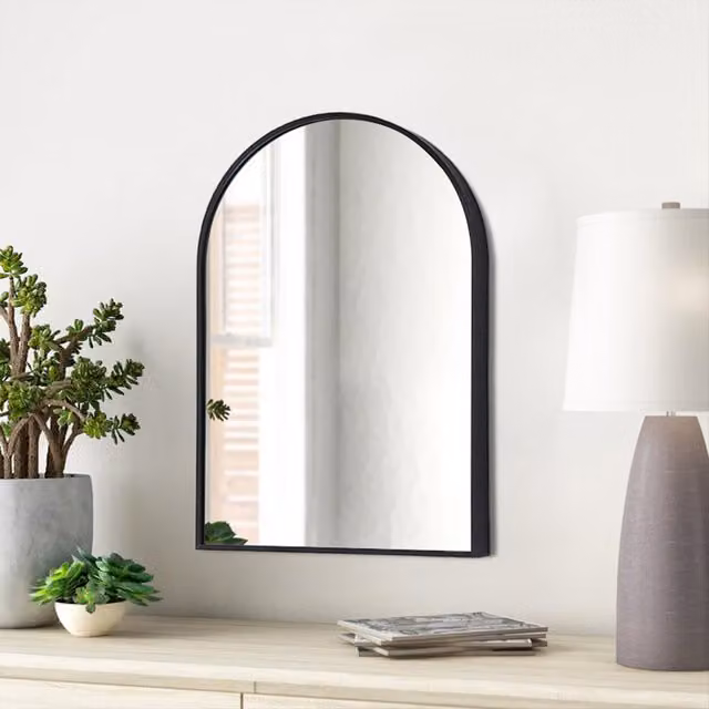 Livingandhome Modern Arched Wall Mirror with Black Metal Frame