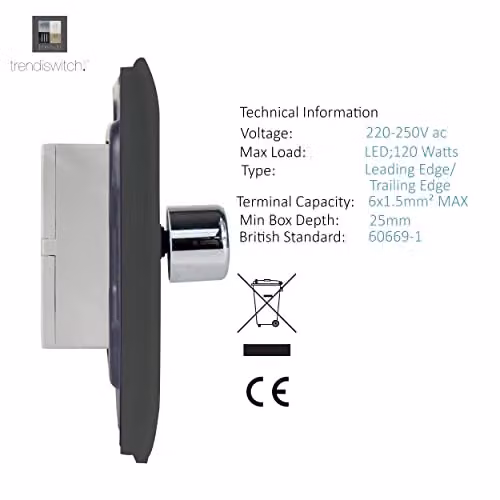 Trendi Switch 4 Gang 150w Rotary LED Dimmer Light Switch in Grey – 3