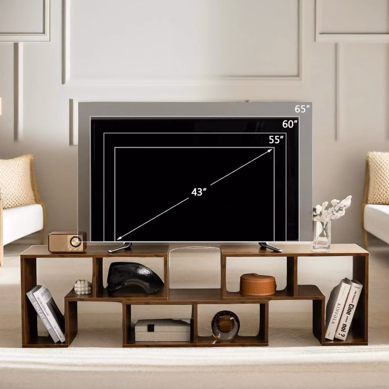Pirlo Plush Adjustable Free Combination TV Stand Unit in Brown – 2