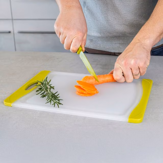 Kitchen Craft Reversible Plastic Rectangular Cutting Board with Handle and Non-Slip Feet, Green