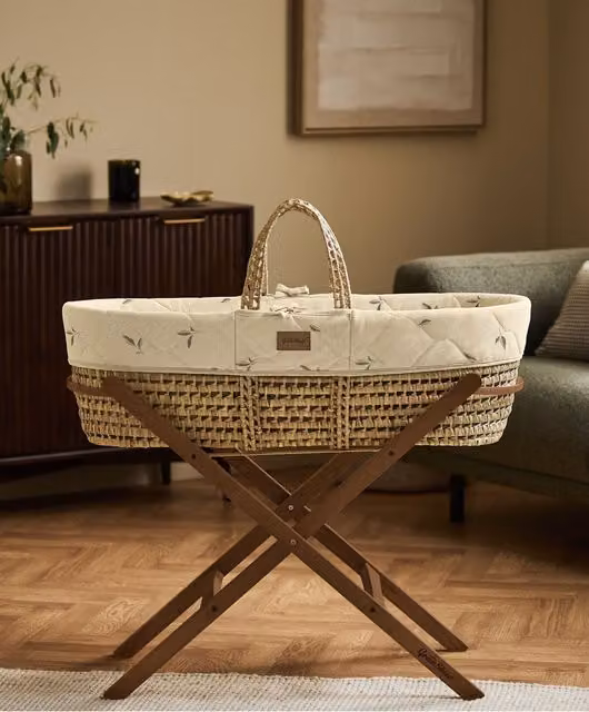 The Little Green Sheep Moses Basket Stand in Walnut Brown Beech Wood