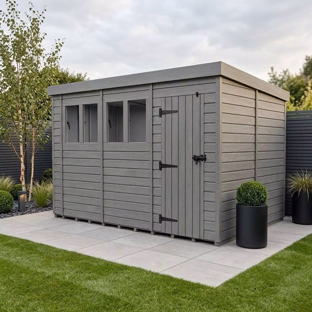 Buttercup Farm Grey Composite Pent Garden Shed with Single Door and Windows W: 530 cm, D: 274 cm, H: 210 cm – 2