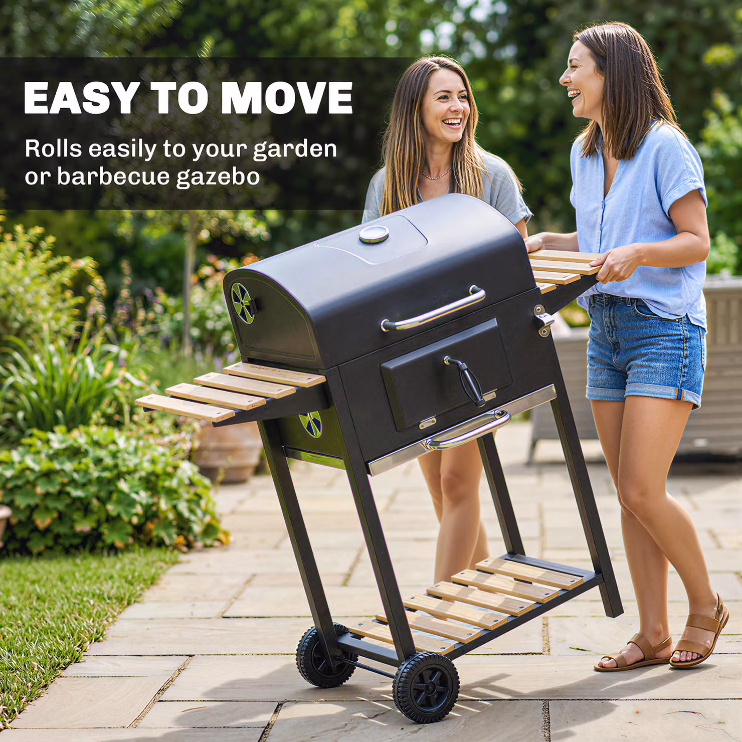 Outsunny Charcoal BBQ Grill with Height Adjustable Pan, Warming Rack, Thermometer and Wheels, Black/Grey, W/D/H: 107 x 58 x 112 cm – 9