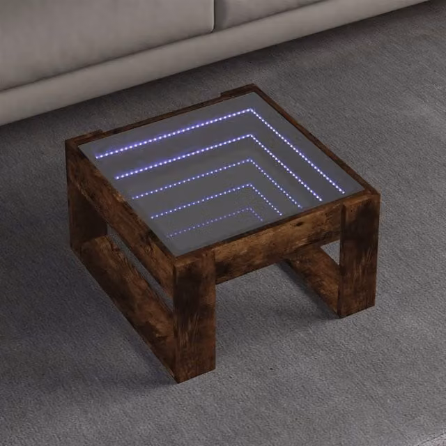 Berkfield Home Infinity LED Coffee Table in Smoked Oak Brown, W: 50 cm, D: 53 cm, H: 30 cm – 1