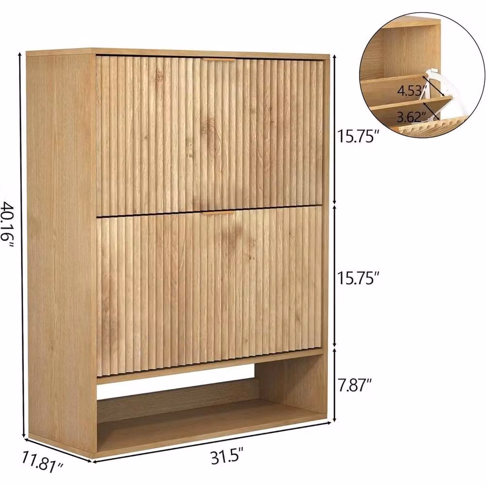 Havendro Scandinavian Narrow Freestanding Shoe Cabinet with Tilting Compartments in Sand – 2