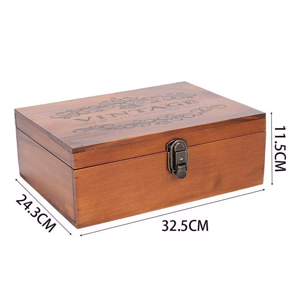 FORGEVIO Vintage Solid Wood Storage Box with Lid, Brown, W: 32.5 cm, D: 24.3 cm, H: 11.5 cm – 2