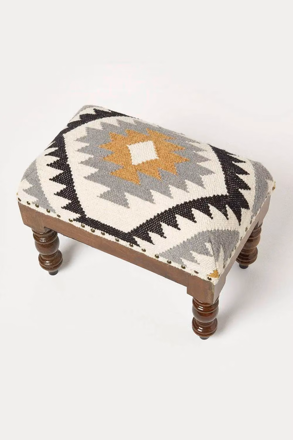 Homescapes Handwoven Kilim Footstool in Gold and Multicolour, W/D/H: 50 x 40 x 30 cm – 5