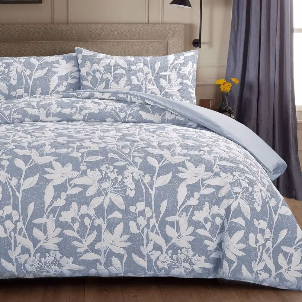 Sweet Dreams Ashbury Blue Floral Jacquard Duvet Cover and Pillowcase Set, W: 180 cm, L: 200 cm – 2