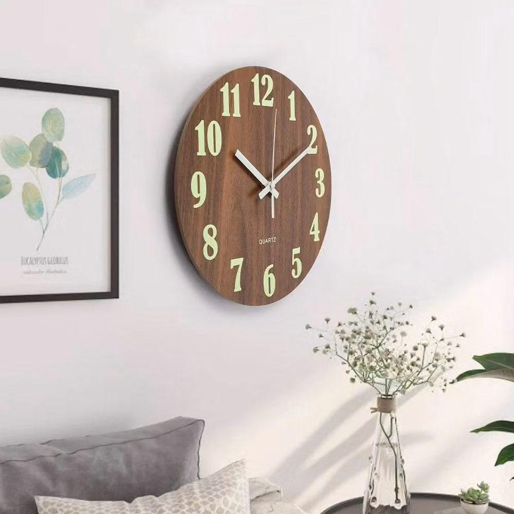 PAWNORA Round Luminous Wall Clock in Dark Brown, Diameter: 30.48 cm – 3