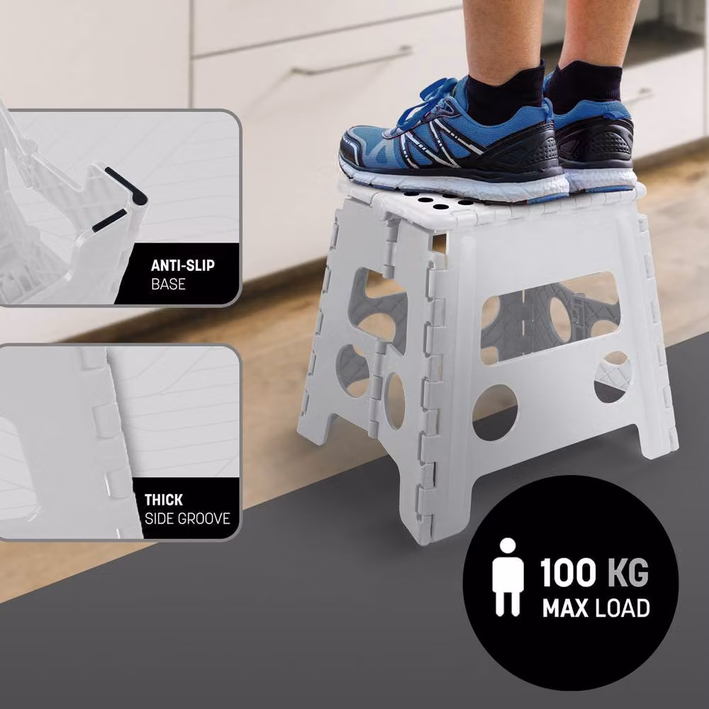 Keplin Heavy Duty Folding Step Stool, Non-Slip Foldable Footstool, White, 37 cm – 5