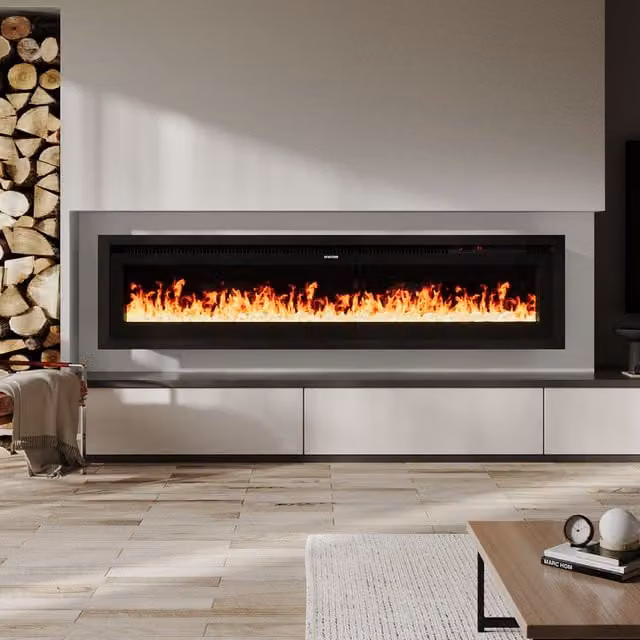 Living Star Black Glass Electric Fireplace with Flame Colours and Remote Heat Control, Width: 152.4 cm