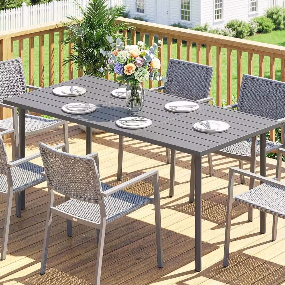 FLAVORA Modern Grey Metal Garden Dining Table for 6 Adults, W: 165 cm, D: 80 cm, H: 74 cm – 3