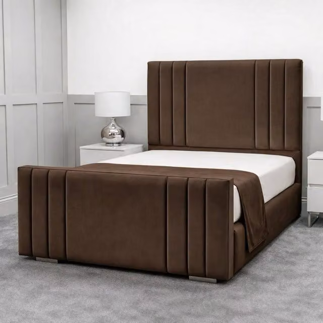 Living Comfort Bedz Canberra Brown Velvet Upholstered Gas Lift Storage Bed, W/D/H: 140 x 200 cm – 1
