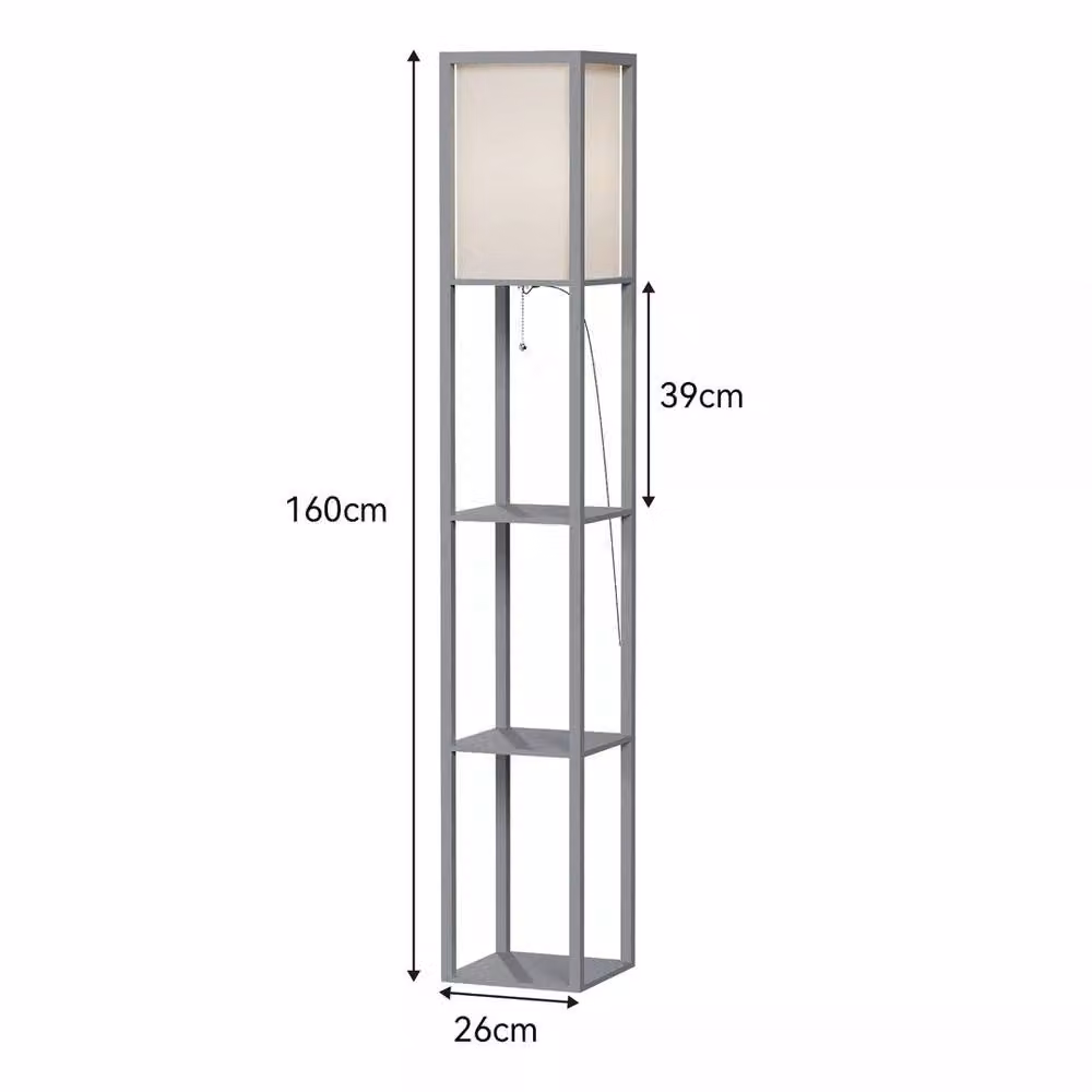 Kelvenix Grey Wood Floor Lamp with 3-Tier Storage, H: 160 cm – 2