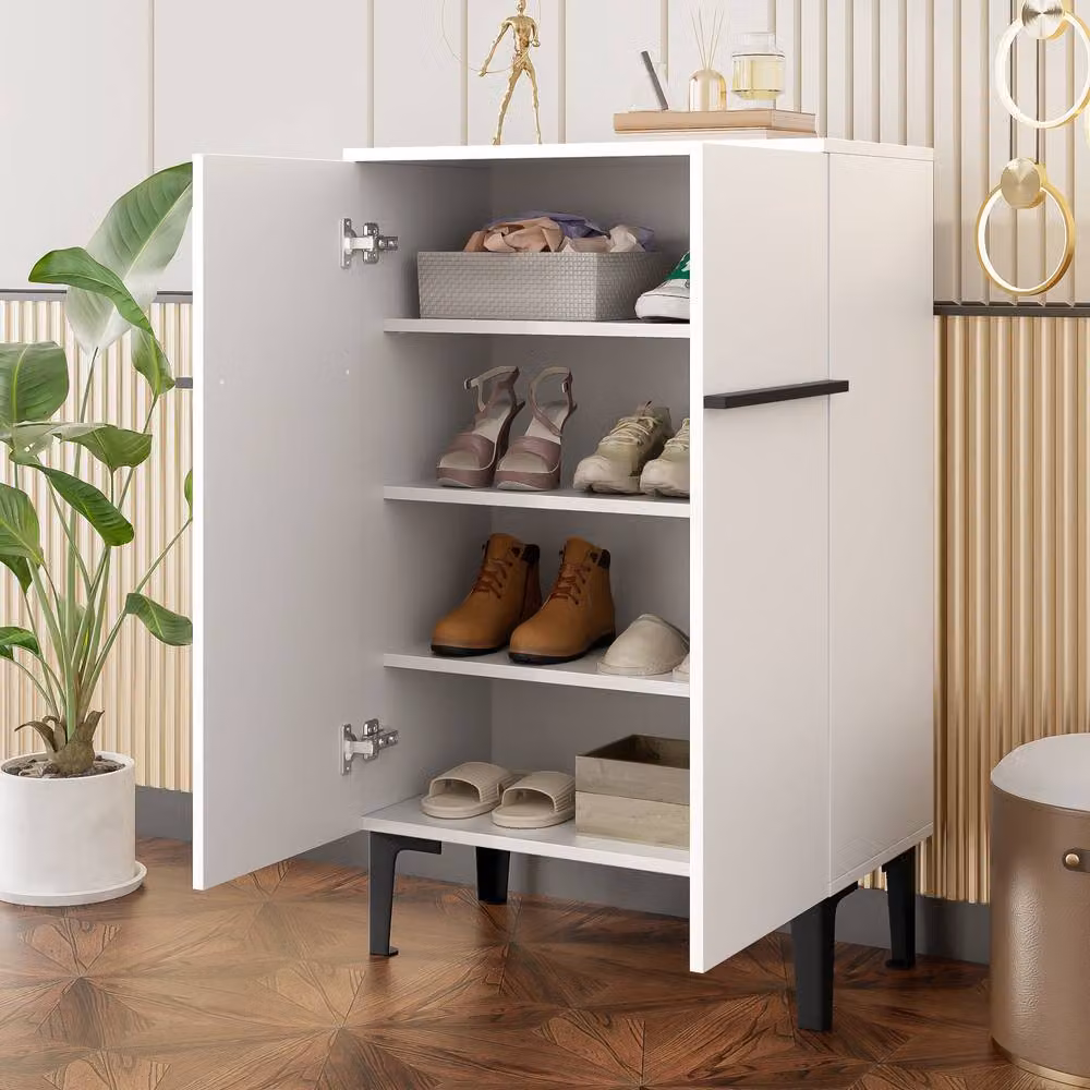 Merax Minimalist White Entryway Shoe Cabinet with Hinged Doors and Internal Shelves W/D/H: 60 x 34.5 x 95 cm – 2